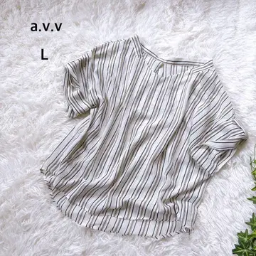 아베베 노카라 스트라이프 티셔츠 L 산뜻하고 시원하며 심플한