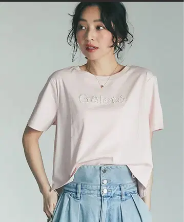 펄 모티브 크롭 티셔츠 핑크