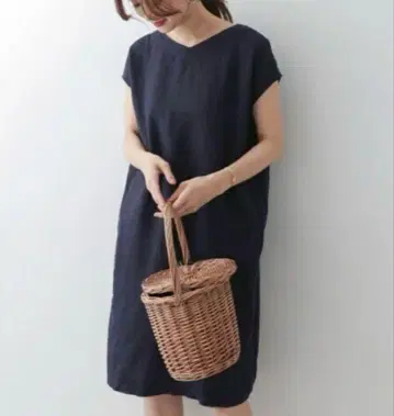 어반 리서치 도어스 프렌치 쓰리 린넨 원피스 린넨 네이비
