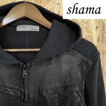 shama 샤마 소가죽 가죽 절개 지퍼 업 후드티 천연 가죽 40 M