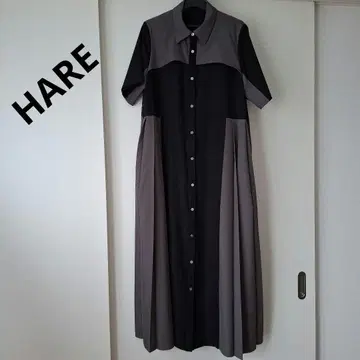 HARE 반팔 셔츠 원피스 블랙 그레이