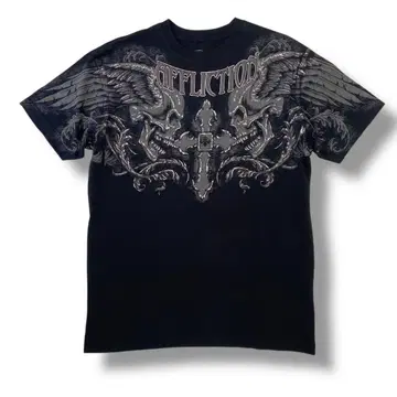 y2k 00s AFFLICTION 티셔츠 고딕 십자가 스컬 깃털 L