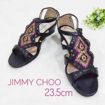 지미추 JIMMY CHOO 샌들 가죽 블랙 메쉬