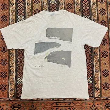 90s Hanes BEEFY-T 고래 디자인 백 프린트 티셔츠 L