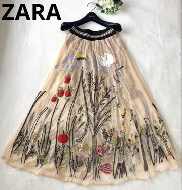 레어 ZARA 튤 자수 스팽글 롱 스커트 착용 사진 있음 레어
