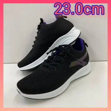23.0cm 새상품 여성용 스니커즈 굴곡 러닝화 블랙 보라색