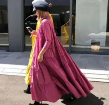 레어 컬러 벌스데이 바쉬 롱 티어드 원피스 퍼플 M 새상품급