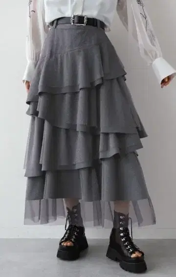 HARE 라메 시어 믹스 캉캉 스커트 그레이