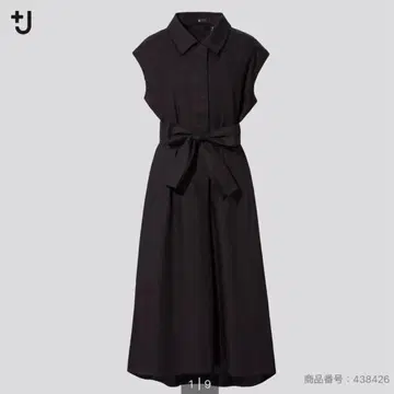 유니클로 +J 코튼 린넨 프렌치 쓰리 롱 원피스 블랙 검정