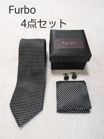 Furbo 체크 패턴 넥타이 3세트 커프스 손수건 새상품급