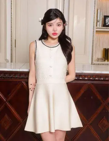 다리치 로프 파이핑 니트 미니 원피스 FREE 아이보리