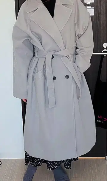 MAISON BREEZE 그레이 더블 브레스트 체스터 코트