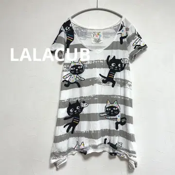 라라큐브 LALACUB FLAP 고양이 패턴 티셔츠 스팽글 비쥬 F