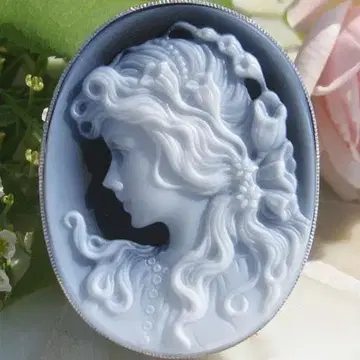 새상품 스톤 카메오 고급 블랙 마노 SILVER 펜던트 브로치
