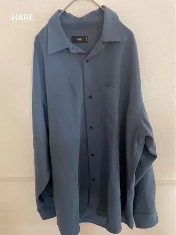 하레 긴팔 셔츠 가슴 포켓 부착 블루 드레이프감 M 오버 사이즈 깔끔한