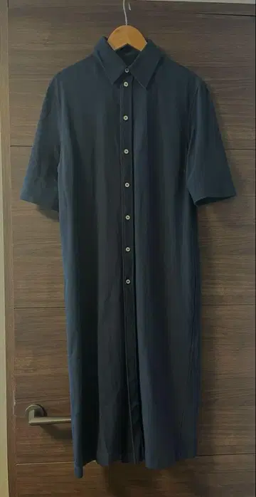새상품급 JIL SANDER 실크 혼방 네이비 셔츠 원피스 반팔