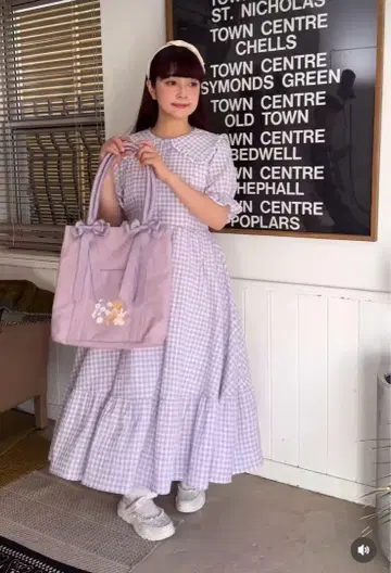시마미사 깅엄 체크 원피스 중 보라색