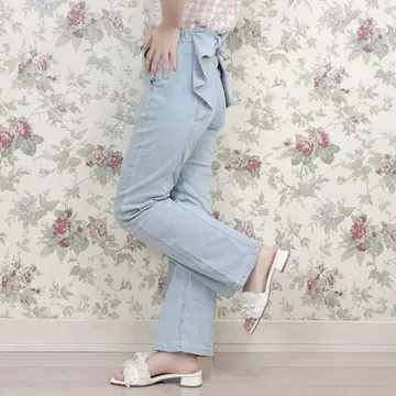 시마무라 maki 리본 데님 팬츠 라이트 블루 M 사이즈