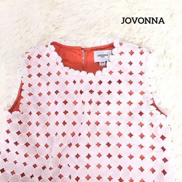JOVONNA 도트 슬리브리스 컷 티셔츠 오렌지 화이트 38