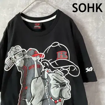 SOHK 빅 프린트 티셔츠 반팔 백 프린트 남성용 L 사이즈 블랙