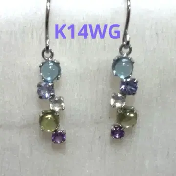 K14 WG 귀걸이 컬러풀 팝 파랑 그린 보라색 후크 여름 화이트 골드