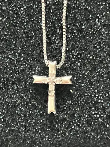 K10WG 목걸이 다이아 크로스 십자가 다이아 0.02ct