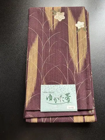 유카타 오비] 브라운 계열 꽃무늬 폴리에스테르 제 미사용