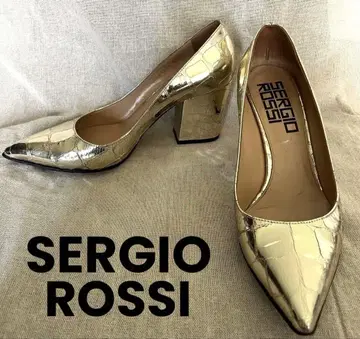 세르지오로시 Sergio Rossi 골드 엠보 펌프스 24.5