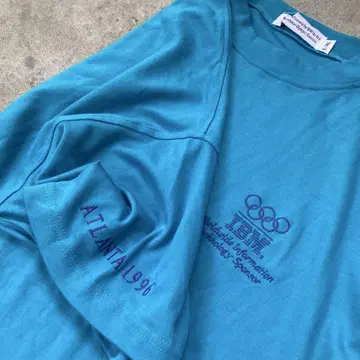 90s IBM 티셔츠 기업 올림픽 파랑 물 자수 구제 의류 L-XL