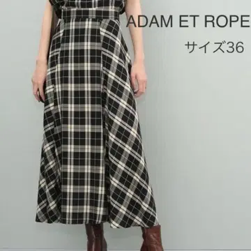 ADAM ET ROPE 큐프라 체크 맥시 스커트 36