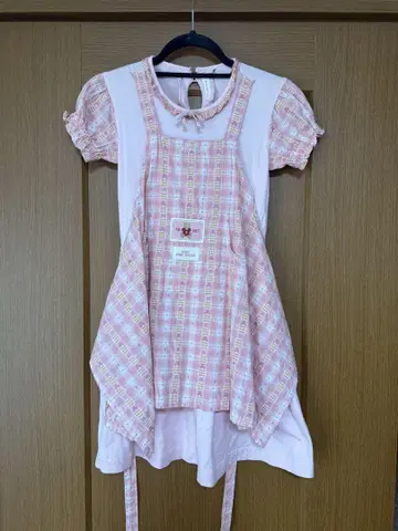 BABY PINK HOUSE 반팔 원피스 에이프런 베어 다부리에