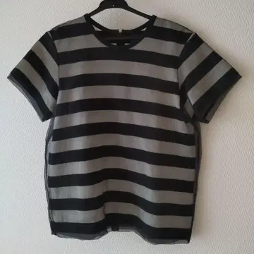 AKIRANAKA 보더 튤 티셔츠 size36