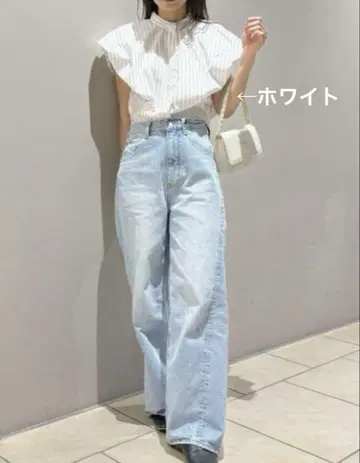 [새상품급] 프레이 아이디 크롭 프렌치 셔츠 반팔 블라우스 화이트