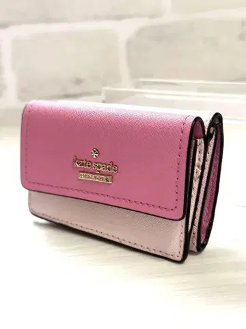 kate spade 핑크 스트라이프 보더 미니 3단 폴더형 지갑