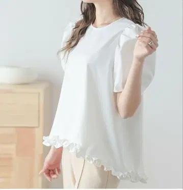 플레어 소매 반팔 블라우스
