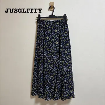 JUSGLITTY 플라워 프린트 롱 플레어 스커트