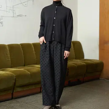 미즈이로 ind 도트 자카드 이지 팬츠 블랙