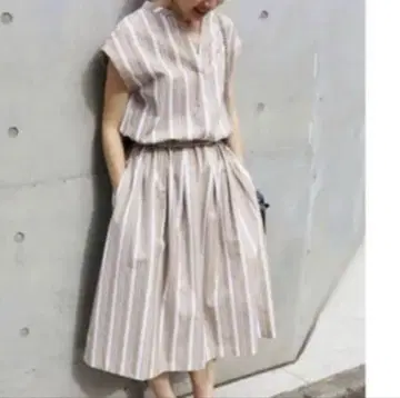 이에나 스키퍼 셔츠 스트라이프 롱 원피스