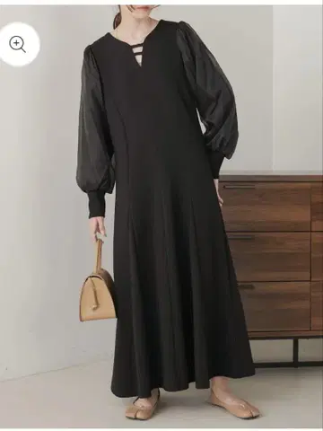 오간자 소매 원피스 블랙 M