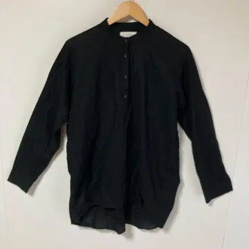 patterntorso 안티카 블랙 긴팔 셔츠 밴드 카라 린넨
