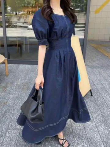[그레일] 다크 블루 데님풍 롱 원피스