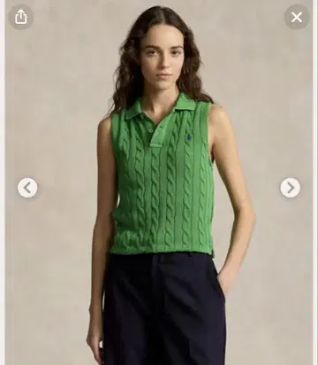 Polo Ralph Lauren 케이블 니트 크롭 폴로 셔츠 그린