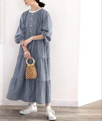 그레이 티어드 셔츠 원피스