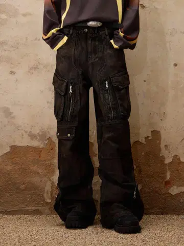 PERSONSOUL MUD DIRTY DENIM JEANS 카고 팬츠