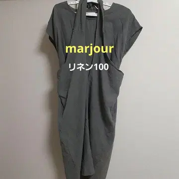 린넨 marjour 홀터넥 레이어드 카키 반팔 원피스 F