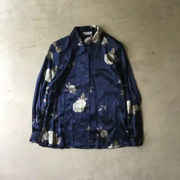 HUAJI APPAREL 고급 파랑 블루 셔츠 꽃무늬 실크 면 올 패턴
