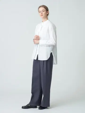 에부르 네이비 린넨 팬츠 엔폴드