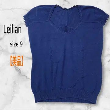 Leilian [새상품급] 반팔 니트 네이비 9호 레이스