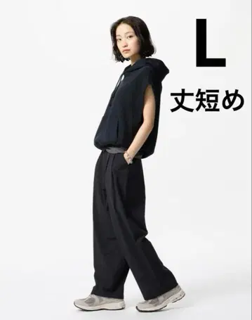 유니클로 울트라 스트레치 액티브 와이드 팬츠 짧은 기장 블랙 L