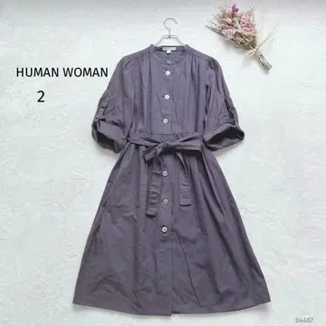 휴먼 우먼 | 셔츠 원피스 [M] 미디 기장 7부 소매 허리 리본
